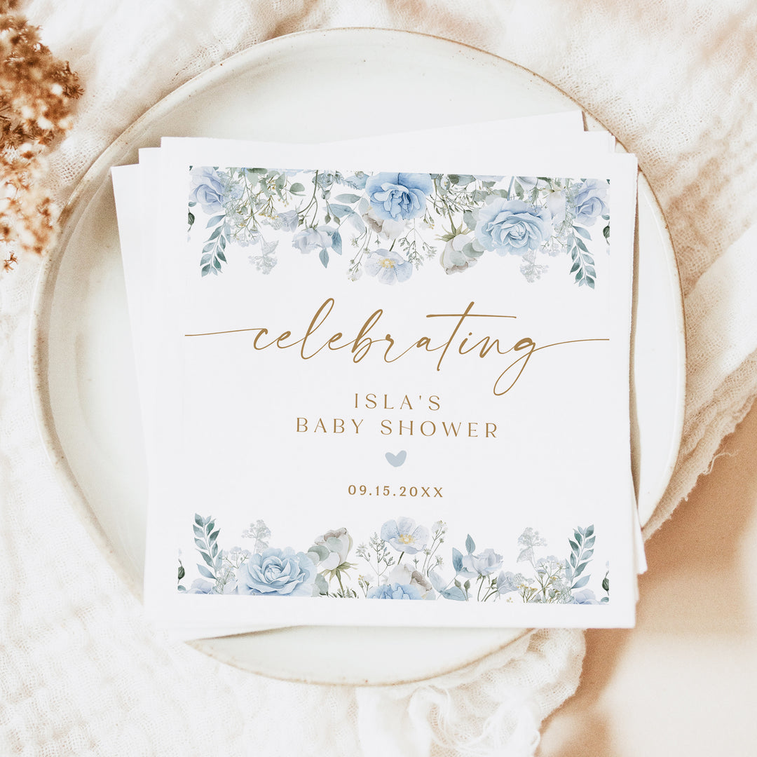 FLEUR Custom Blue Winter Floral Baby Shower Napkins