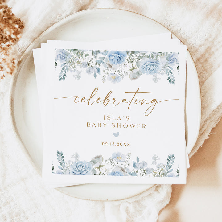 FLEUR Custom Blue Winter Floral Baby Shower Napkins