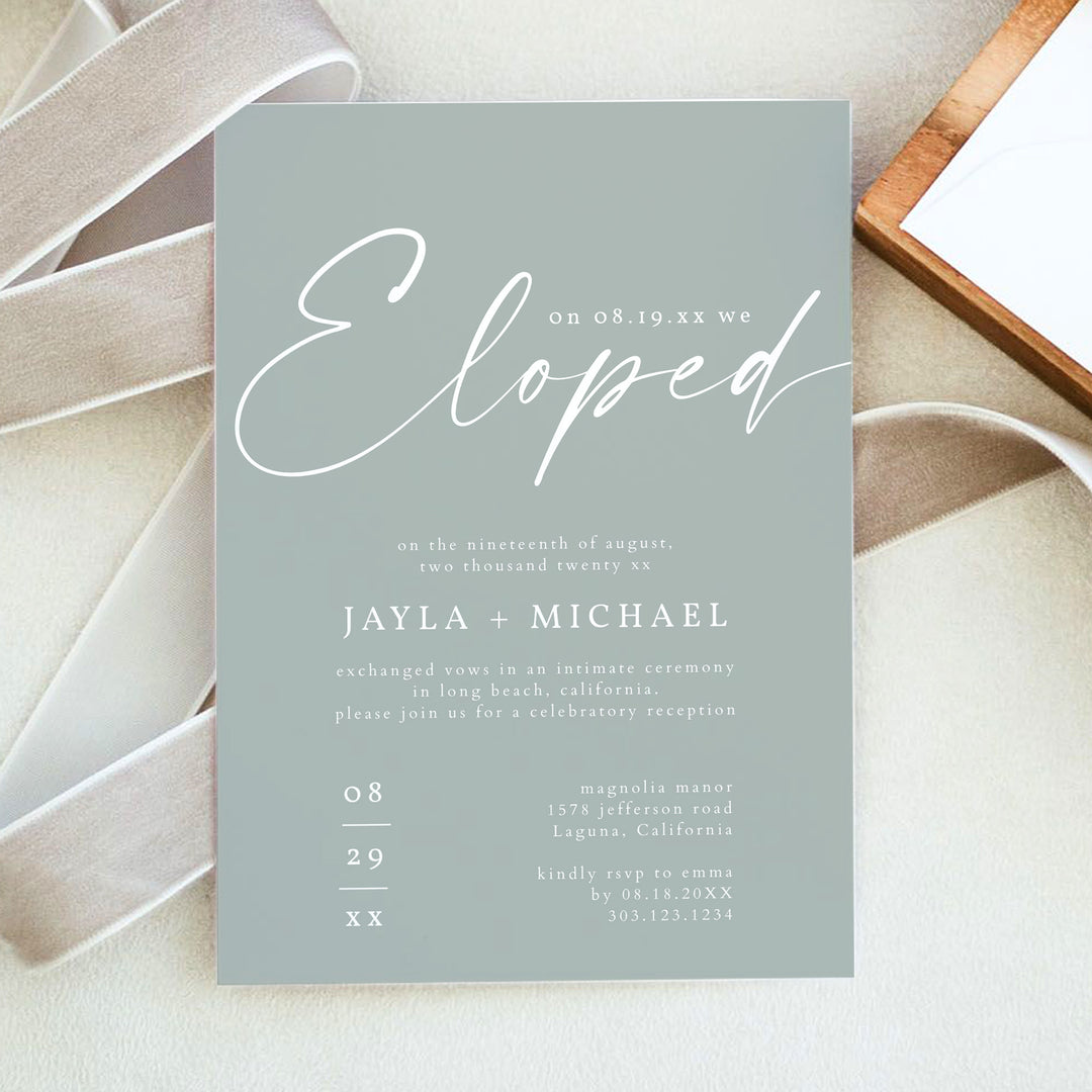 NINA Romantic Boho Elopement Wedding Reception Invite with Photo