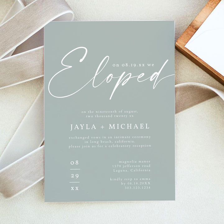 NINA Romantic Boho Elopement Wedding Reception Invite with Photo