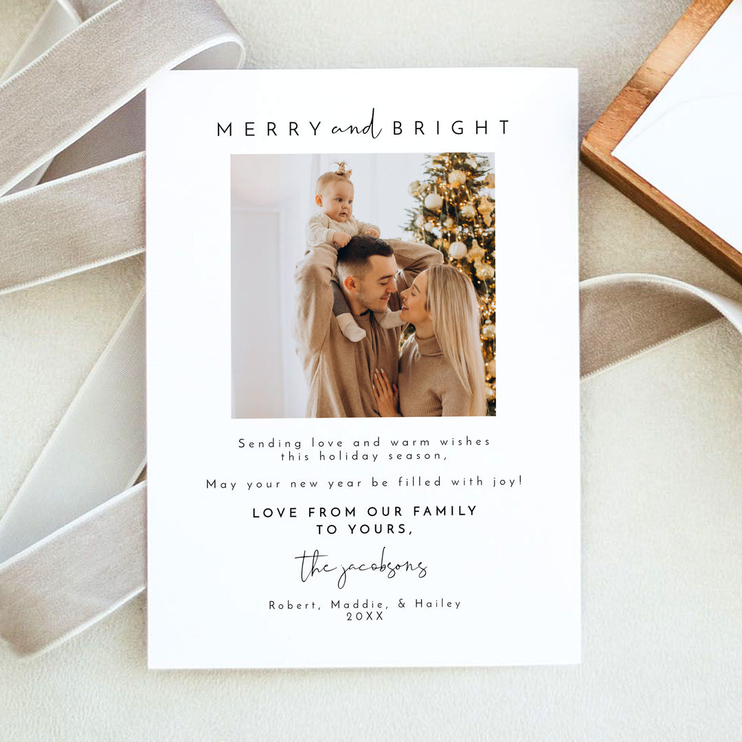 ADELLA Merry and Bright Minimalist Christmas Card with Photo