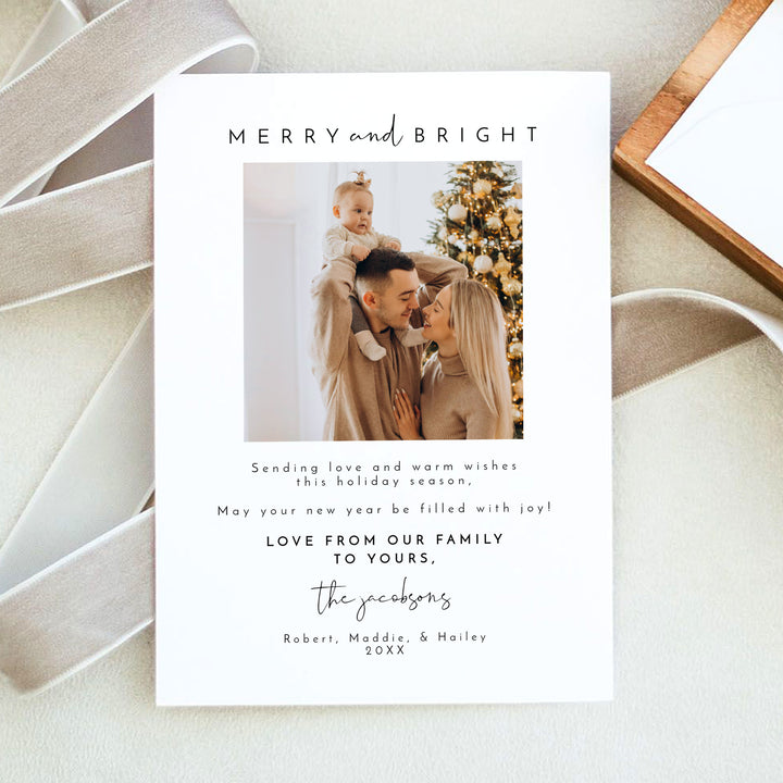 ADELLA Merry and Bright Minimalist Christmas Card with Photo