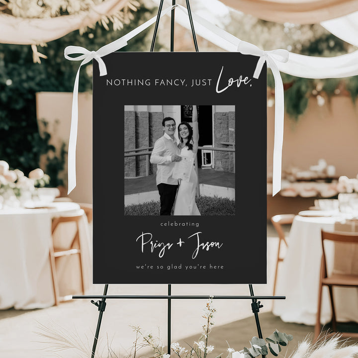 PRIYA Nothing Fancy Just Love Black and White Elopement Party Welcome Sign