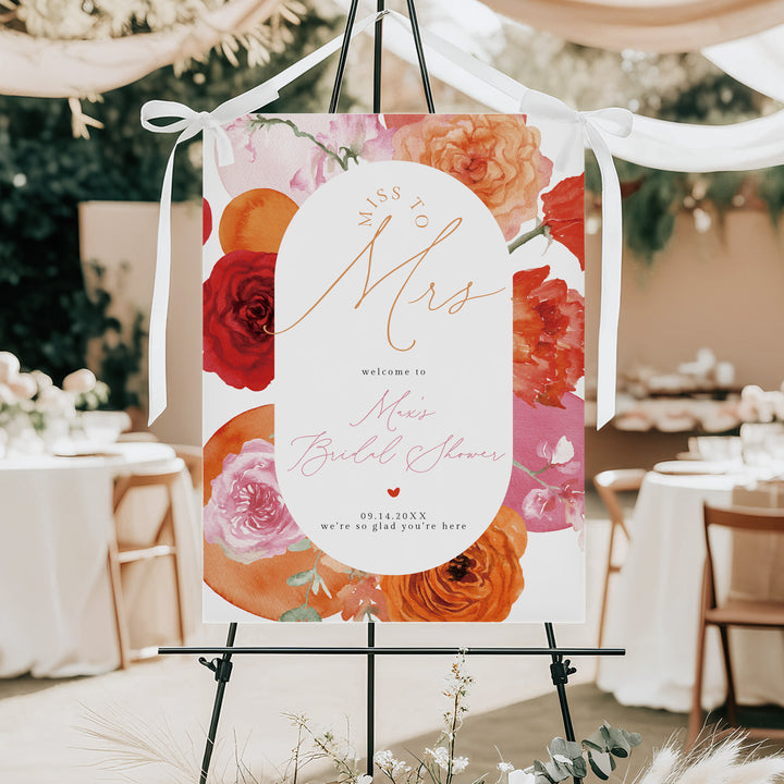 MAX Pink and Orange Peony Miss to Mrs Bridal Shower Welcome Sign
