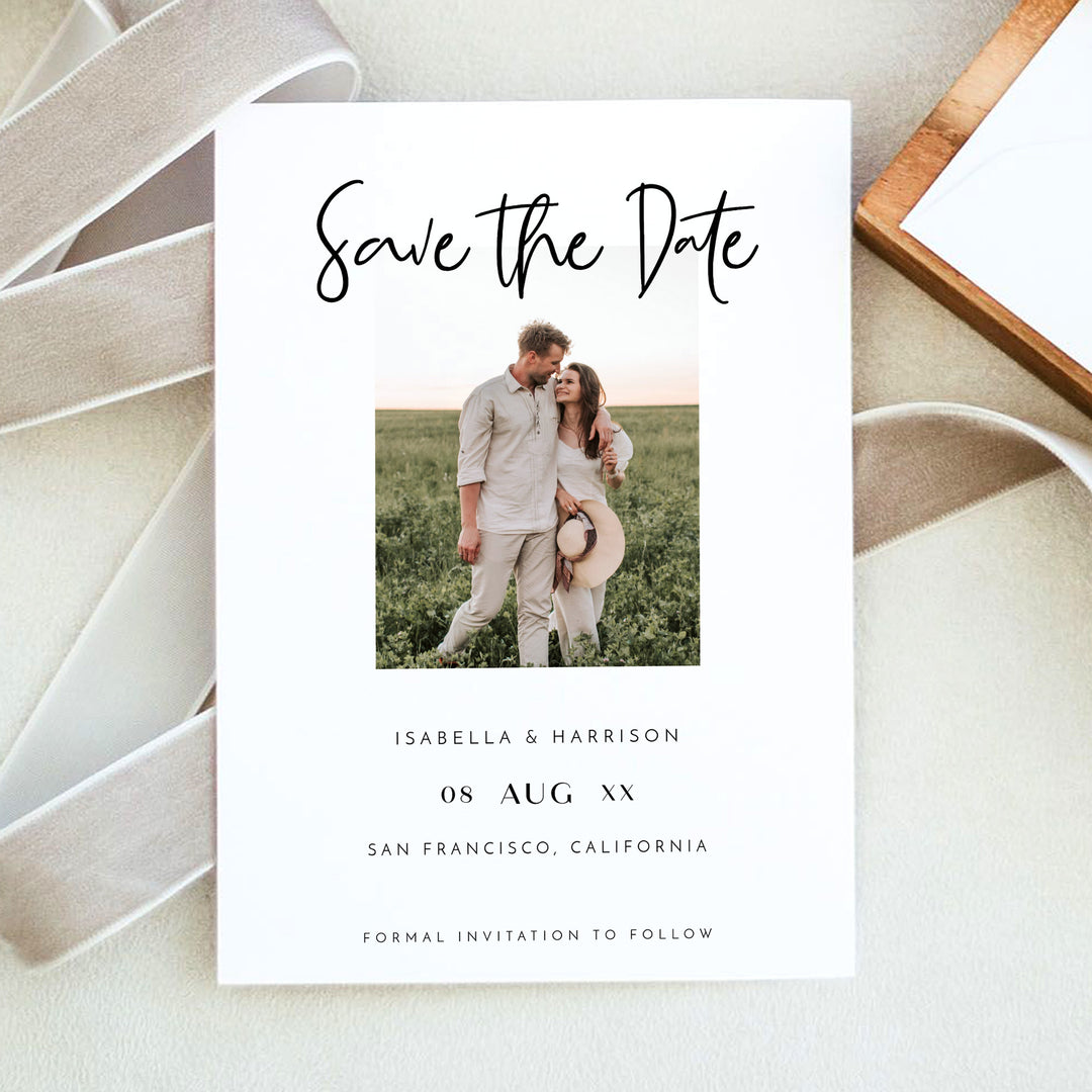WILLOW Elegant Minimalist Wedding Save the Date Invites with Photo