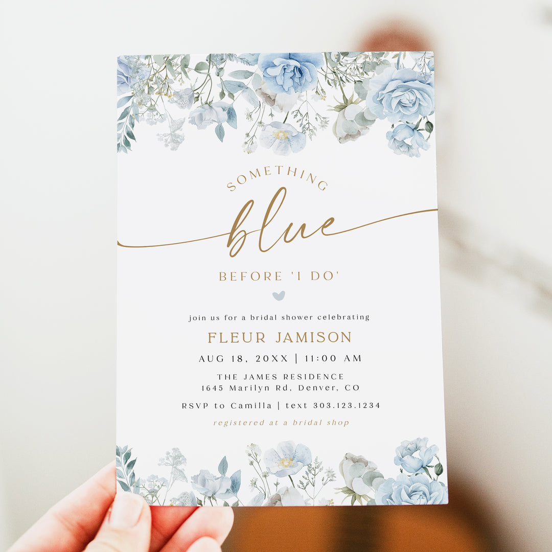 FLEUR Dusty Blue Floral Something Blue Before I Do Bridal Shower Invitation