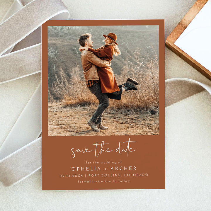 CORIANDER Rustic Boho Engagement Photo Save the Date Invitations