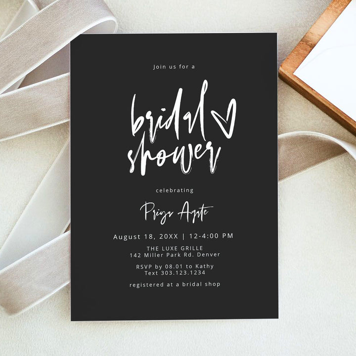 PRIYA Minimalist Black and White Bridal Shower Invite