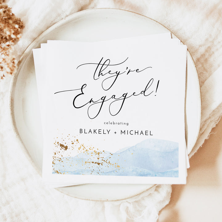 BLAKELY They're Engaged Modern Minimalist Watercolor Engagement Napkins