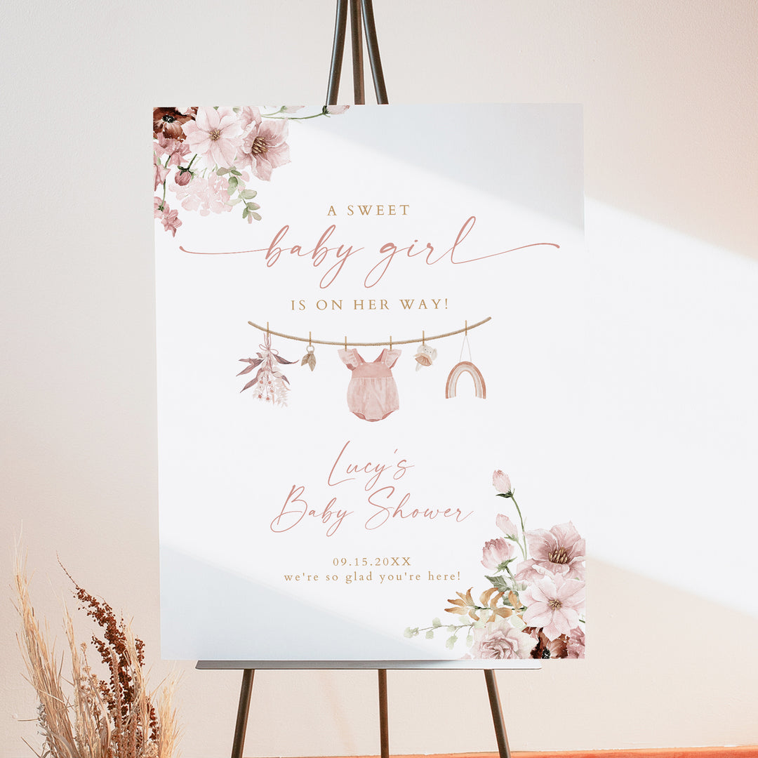 LUCY Boho Girl Clothesline Baby Shower Welcome Sign