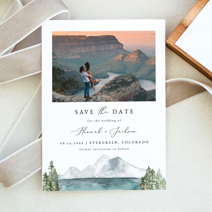 CLOVER Boho Outdoor Wedding Save the Date Card with Photos