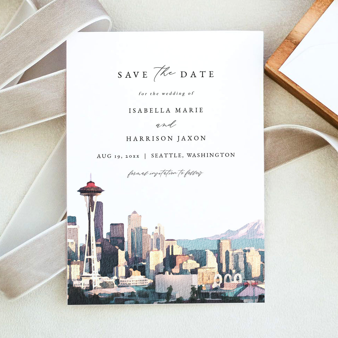 SEATTLE Watercolor Save the Date with Photo