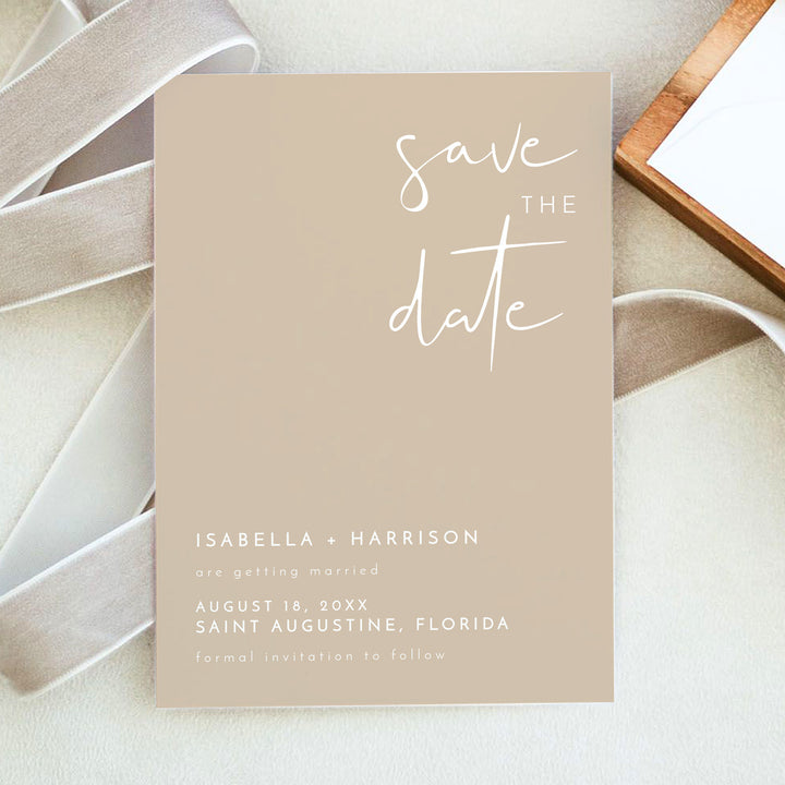 INDIE Beige Boho Wedding Photo Save the Date Cards