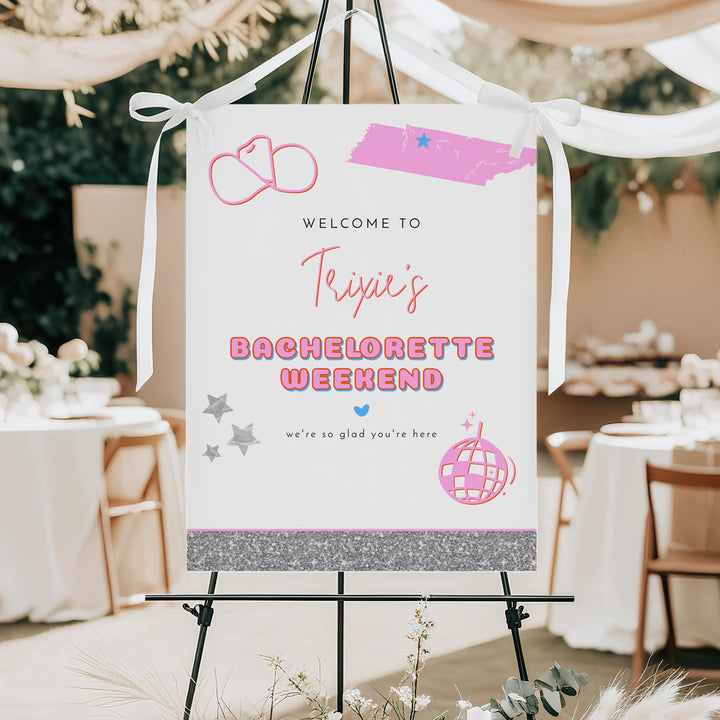 DINA Disco Cowgirl Nashville Bachelorette Welcome Sign