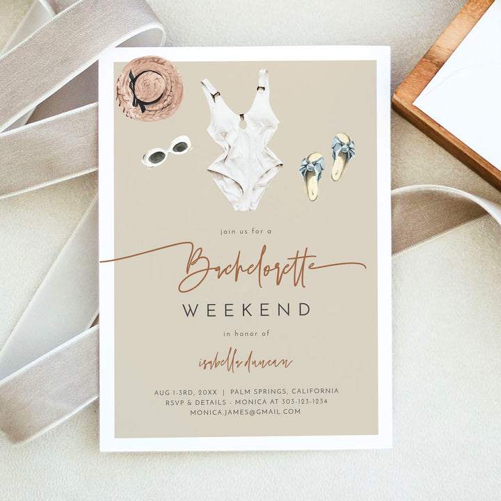 JADE Palm Tree Beach Bachelorette Party Invitation and Itinerary