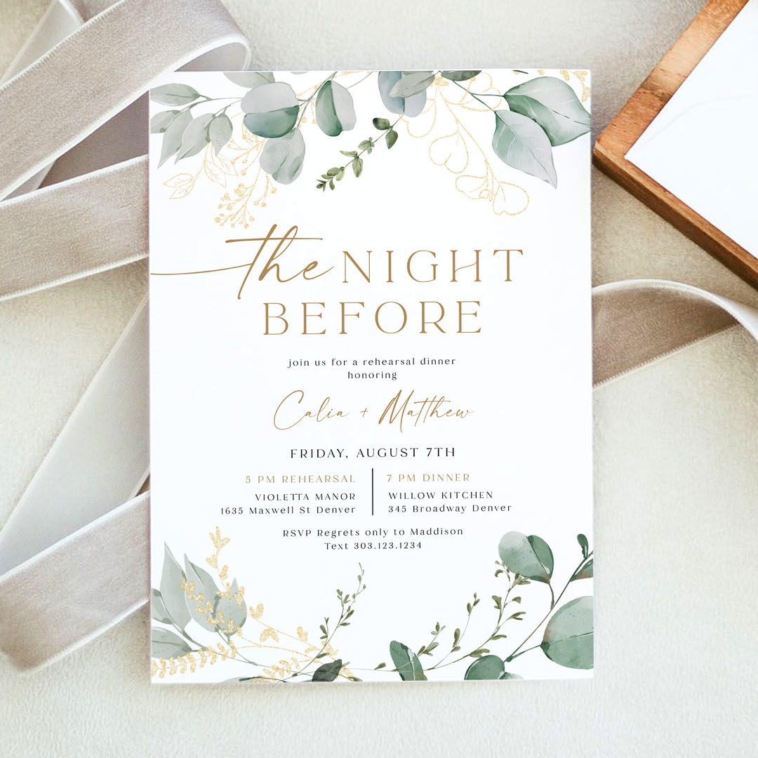 CALIA The Night Before Elegant Greenery Rehearsal Dinner Invitations