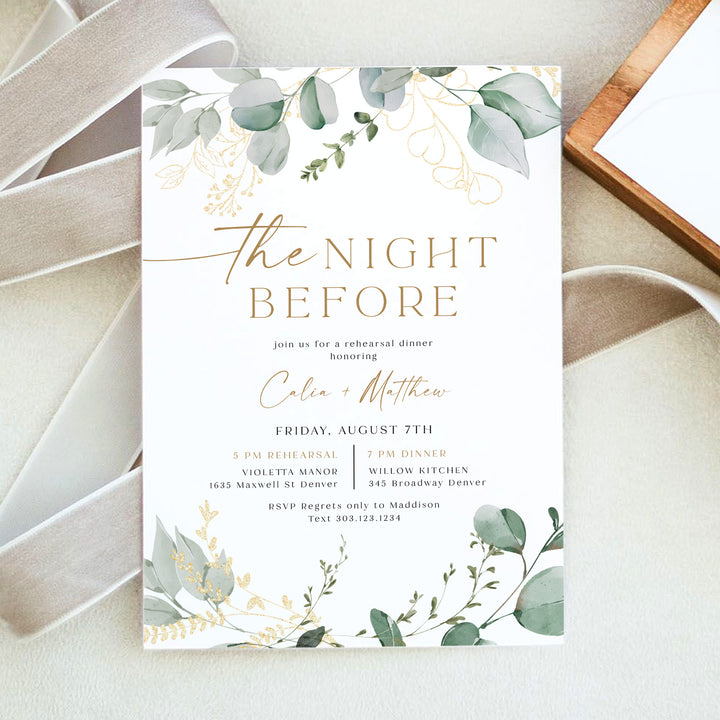 CALIA The Night Before Elegant Greenery Rehearsal Dinner Invitations