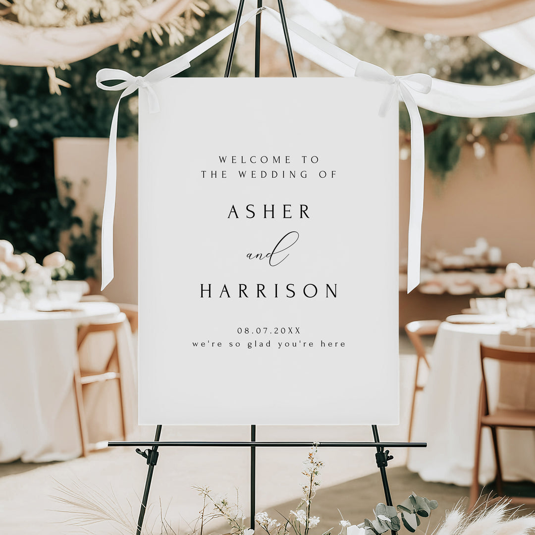 ASHER Formal Black and White Wedding Welcome Sign