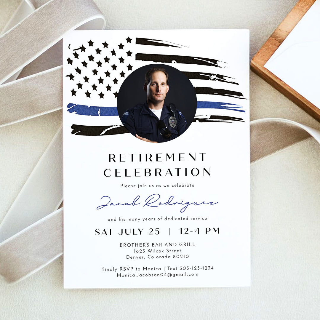 POLICE Flag Law Enforcement Retirement Invitations with Photo