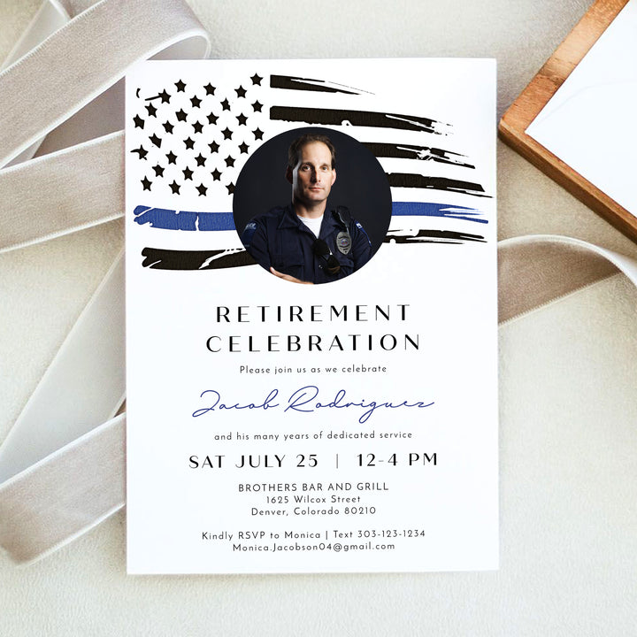POLICE Flag Law Enforcement Retirement Invitations with Photo
