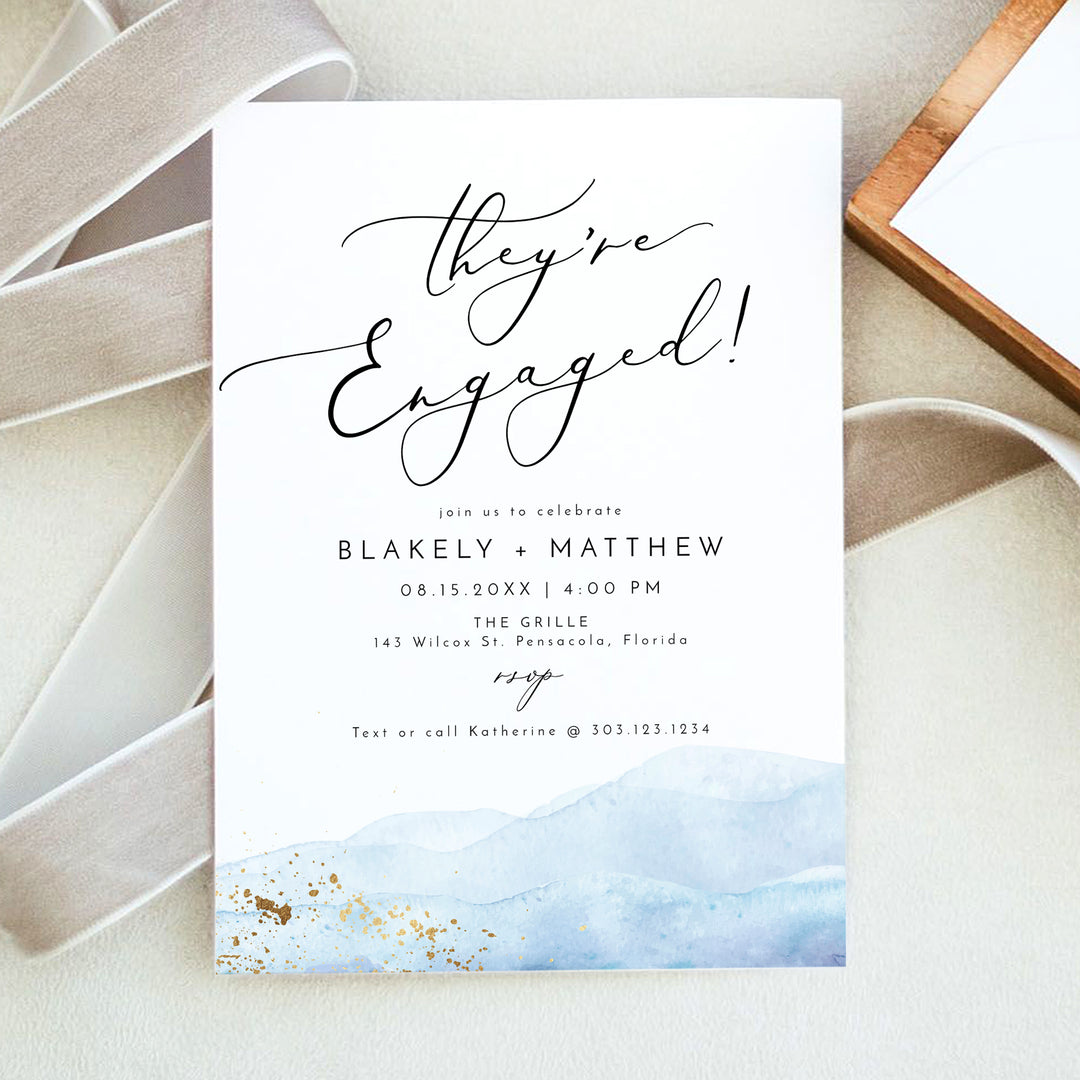 BLAKELY They're Engaged Romantic Beach Engagement Party Invitations