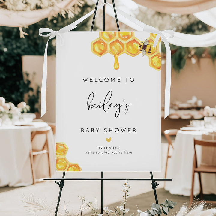 ROMY Boho Watercolor Bumble Bee Baby Shower Welcome Sign