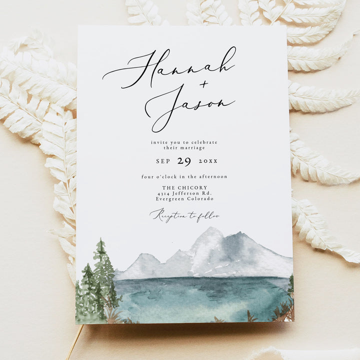 CLOVER Mountain Destination Wedding Invitation Suite with Photo