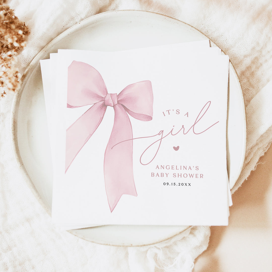 ANGELINA Personalized Pink It's a Girl Baby Shower Napkins
