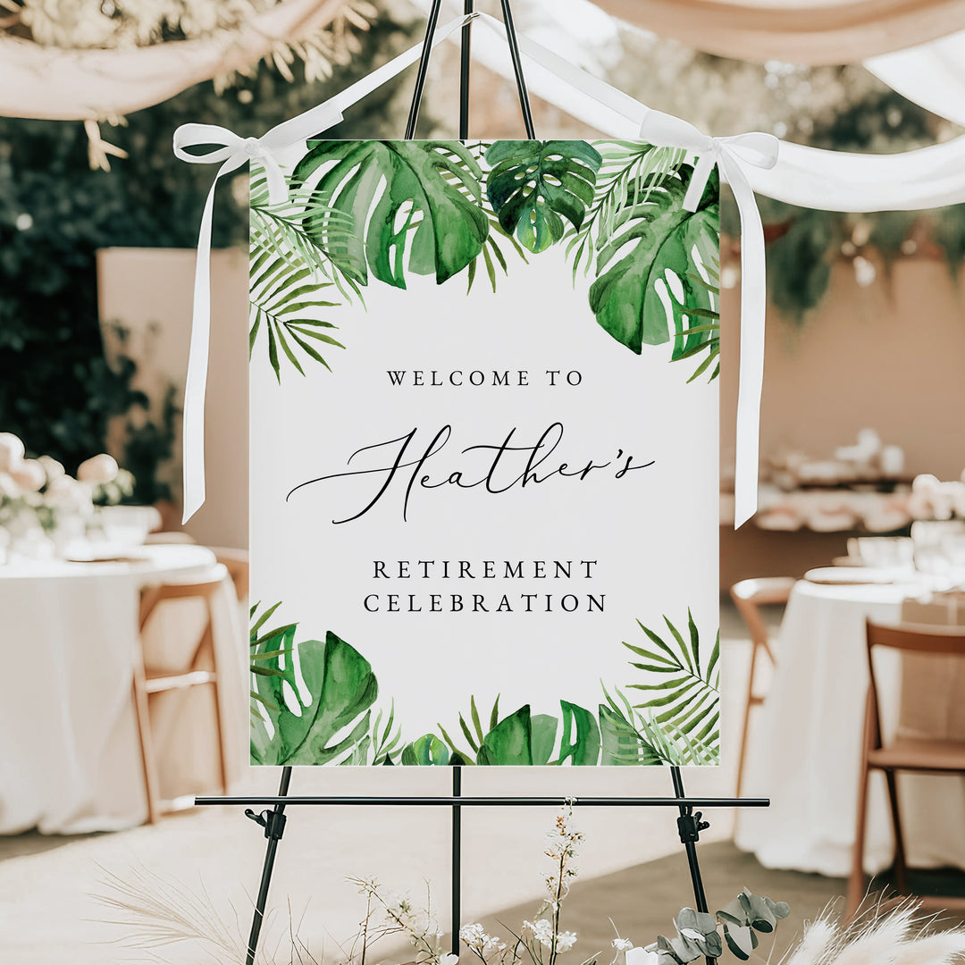 CORA Tropical Green Monstera Retirement Party Welcome Sign