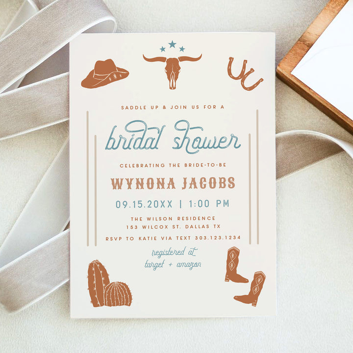 WYNONA Saddle Up Western Terracotta Rodeo Bridal Shower Invitation