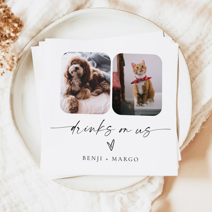 BLAIR Drinks On Us Custom Pet Photo Napkins for Wedding