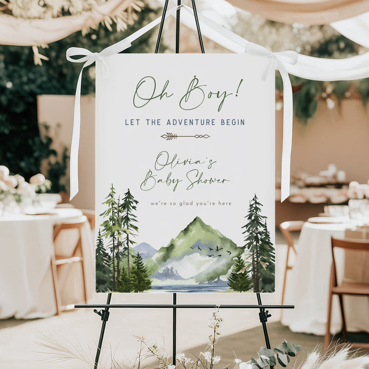 FINN Mountain Let the Adventure Begin Baby Shower Welcome Sign