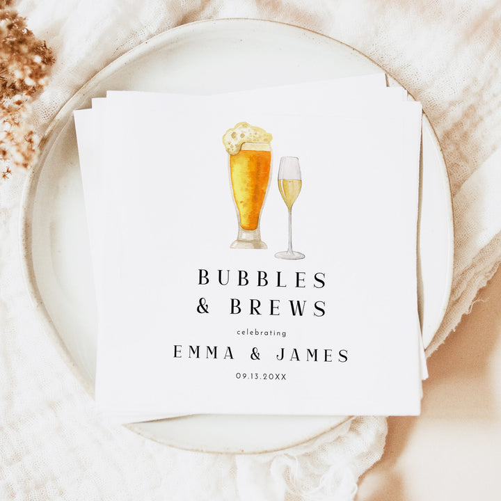 CHARLIE Bubbles and Brews Modern Couples Shower, Engagement, or Wedding Napkins