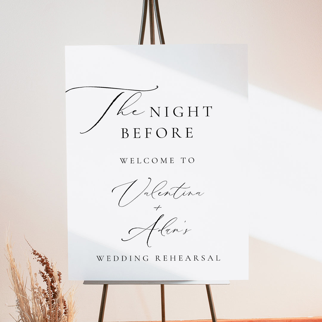 VALENTINA The Night Before Elegant Wedding Rehearsal Dinner Welcome Sign