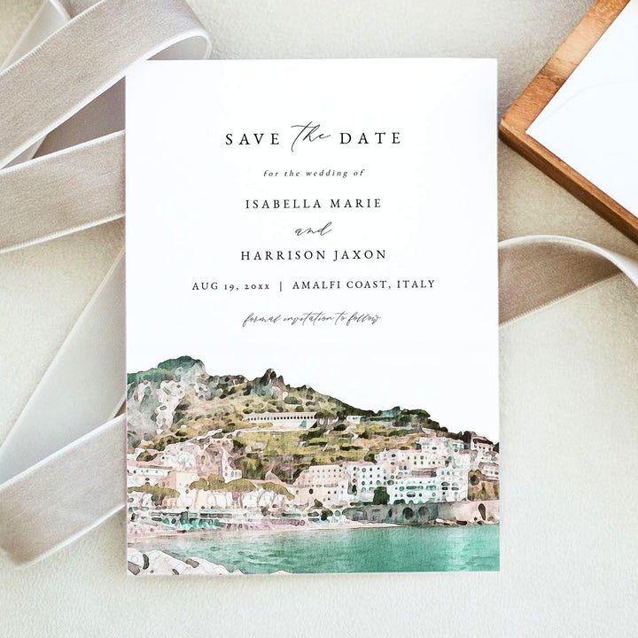 AMALFI COAST Italy Watercolor Save the Date Invitations