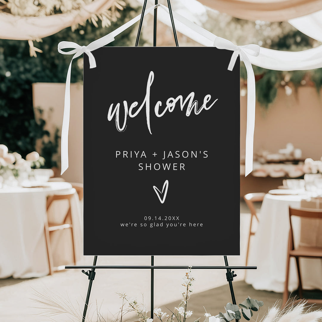 PRIYA Modern Edgy Script Couples Shower Welcome Sign