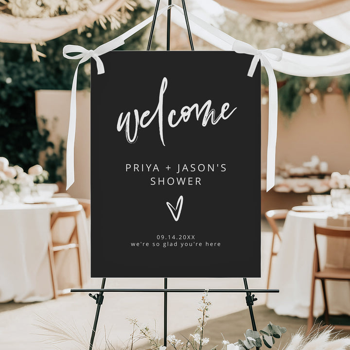 PRIYA Modern Edgy Script Couples Shower Welcome Sign