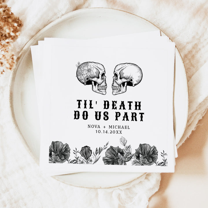 NOVA Black Floral Goth Halloween Wedding Napkins
