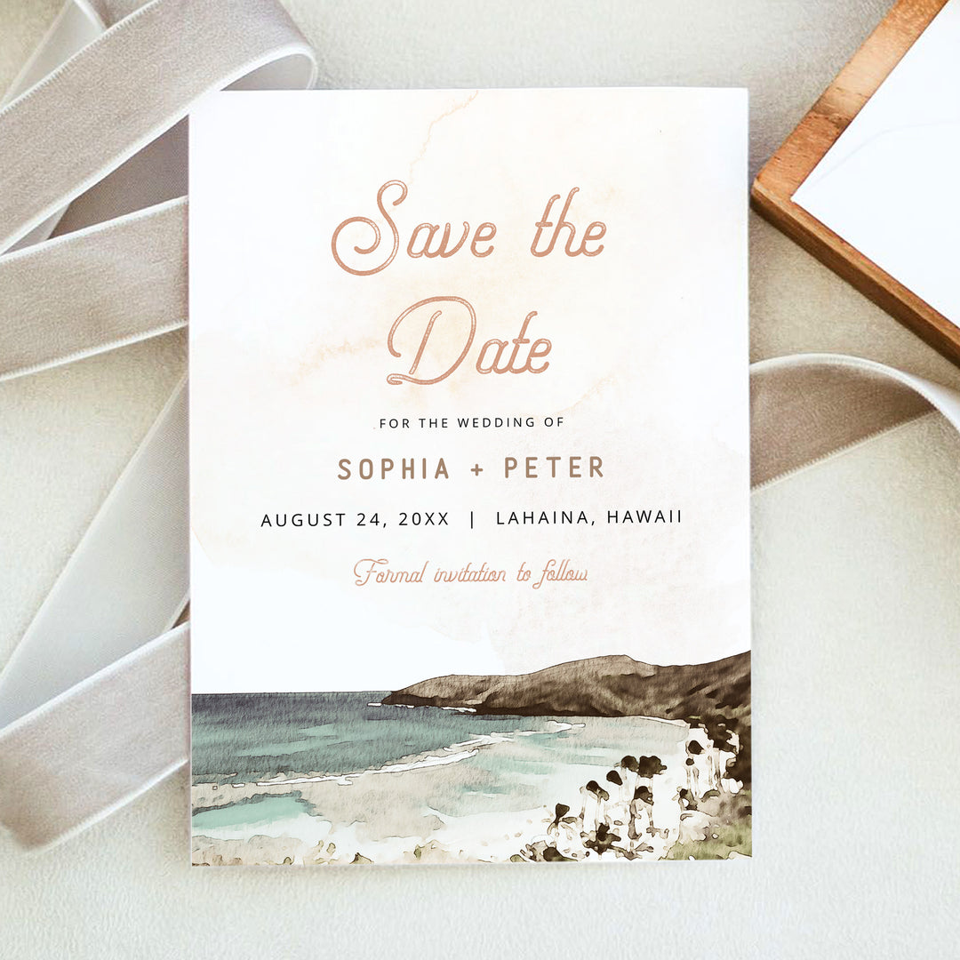 NANI Vintage Coastal Destination Wedding Save the Date Cards with Photo