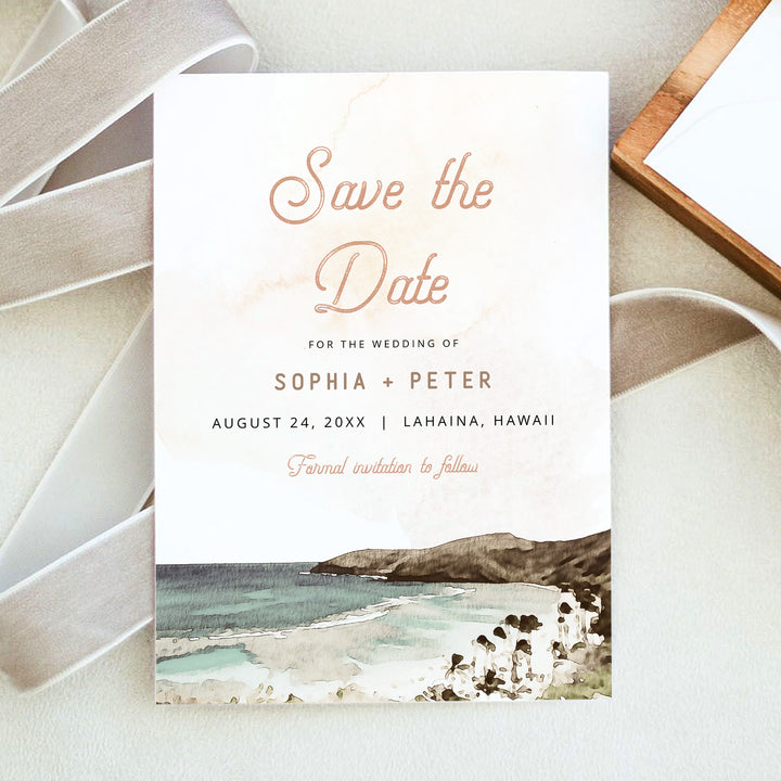 NANI Vintage Coastal Destination Wedding Save the Date Cards with Photo