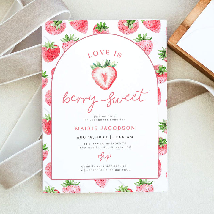 MAISIE Love is Berry Sweet Cute Strawberry Bridal Brunch Invitation