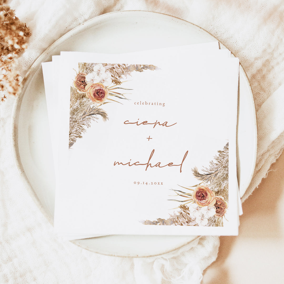 CIERA Personalized Fall Terracotta Floral Wedding Napkins