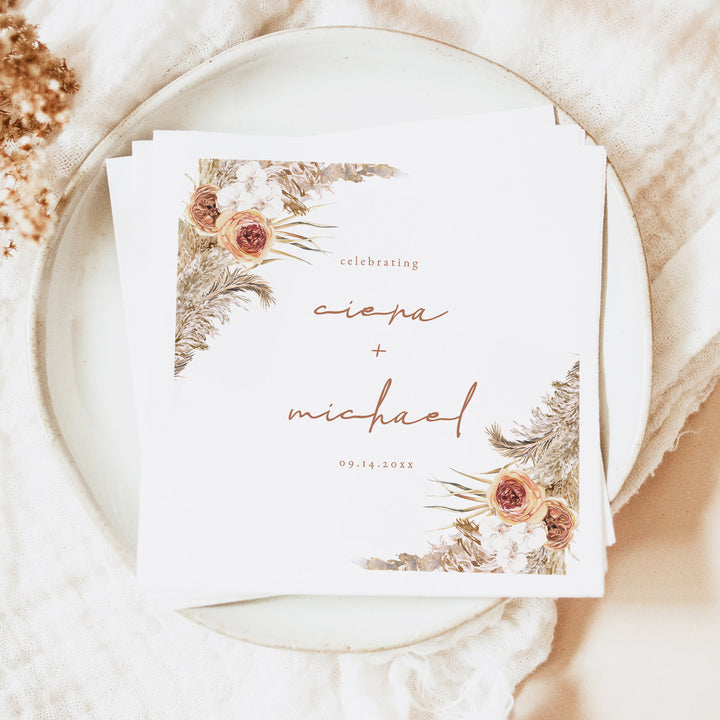 CIERA Personalized Fall Terracotta Floral Wedding Napkins