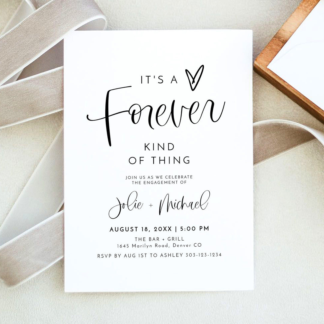 JOLIE Black and White Simple Boho Engagement Party Invitation with Photo