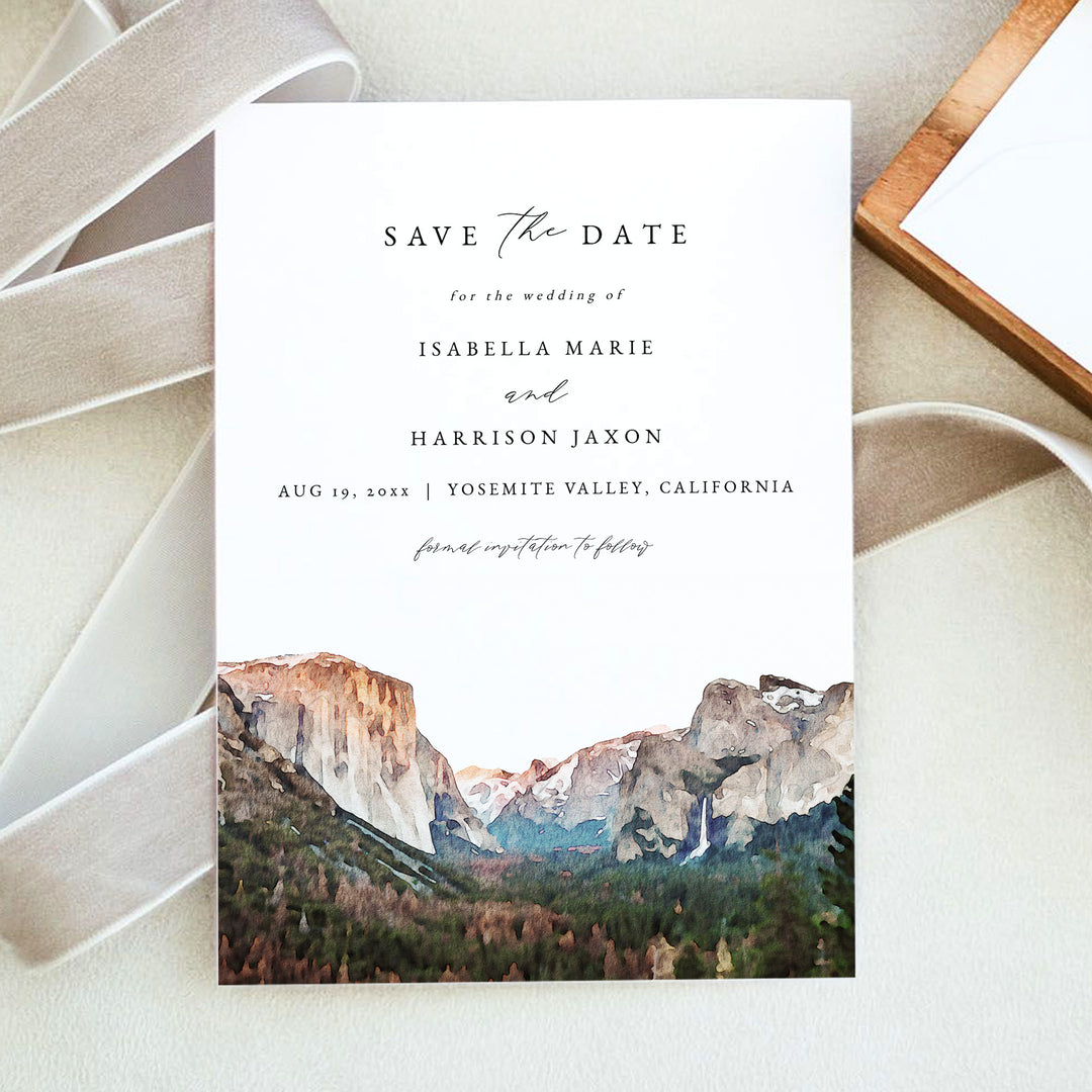 YOSEMITE National Park Watercolor Wedding Photo Save the Dates