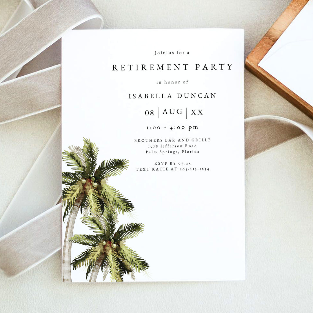 MONA Tropical Palm Tree Retirement Party Invitation