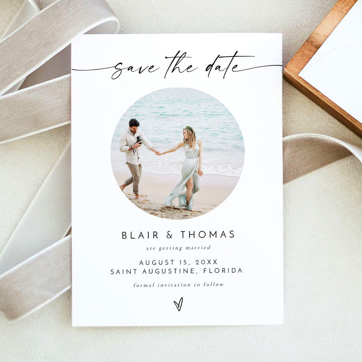 BLAIR Boho Wedding Save the Date Cards with Photo