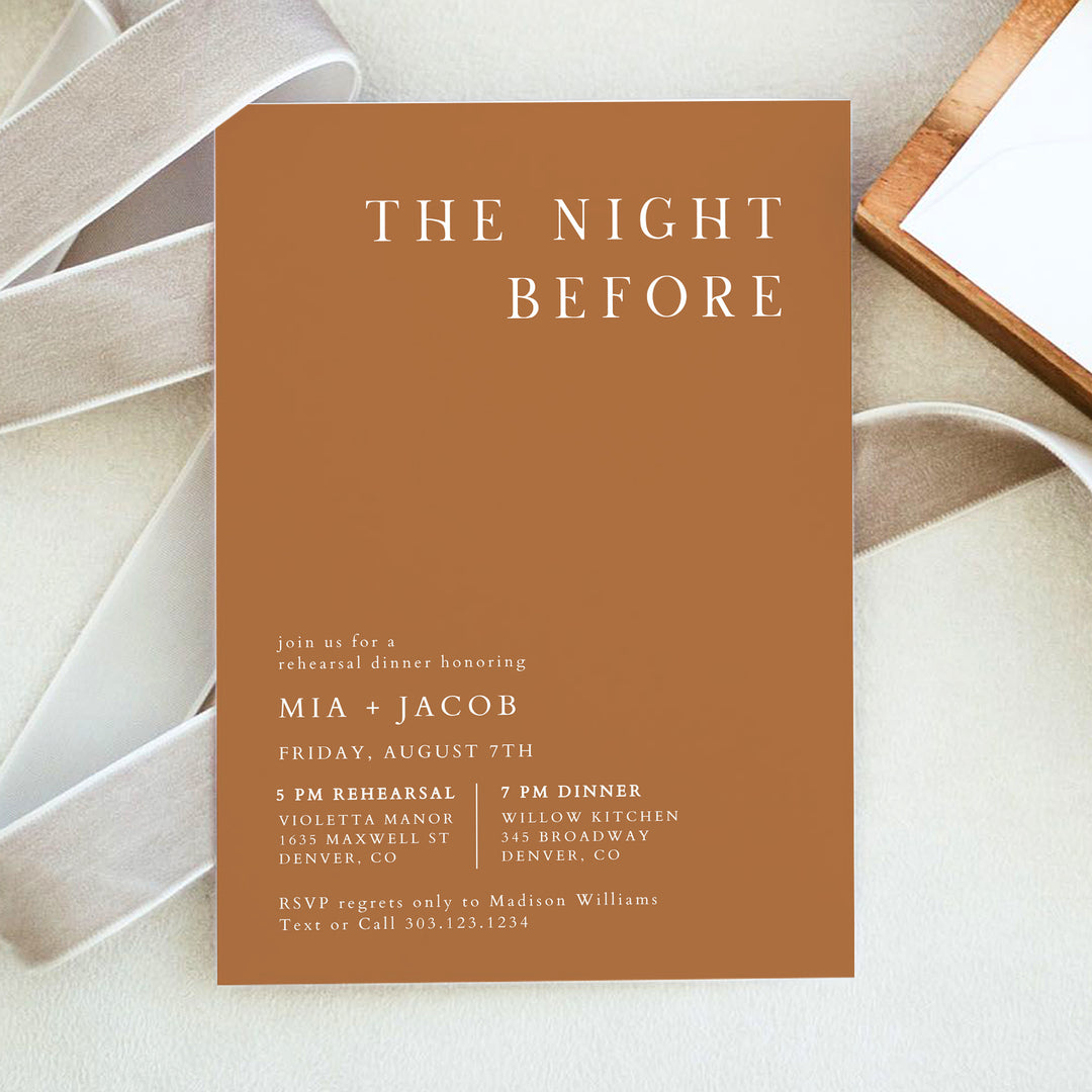 MIA The Night Before Minimalist Wedding Rehearsal Dinner Invitation