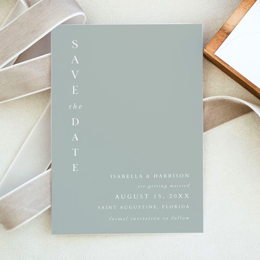 NINA Minimalist Sage Green Wedding Photo Save the Date Cards