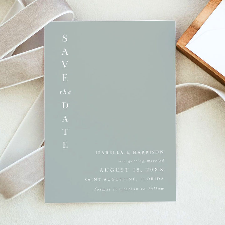 NINA Minimalist Sage Green Wedding Photo Save the Date Cards